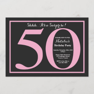 Invitación Sorpresa 50.º tablero rosa y negro de cumpleaños