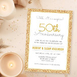 Invitación Sorpresa 50° aniversario Boda Purpurina Faux<br><div class="desc">Esta sencilla pero elegante y sorprendente invitación a la celebración del 50° aniversario del Boda incluye una falsa frontera purpurina de oro. El texto del personalizado le permite añadir los detalles de su invitación.</div>