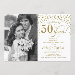 Invitación Sorpresa 50 Aniversario con Foto Oro Blanco