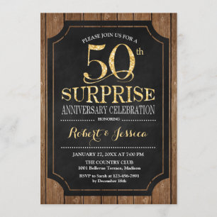 Invitación Sorpresa 50 Aniversario de Boda - Madera Dorada