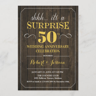 Invitación Sorpresa 50 Aniversario de Boda - Madera Dorada