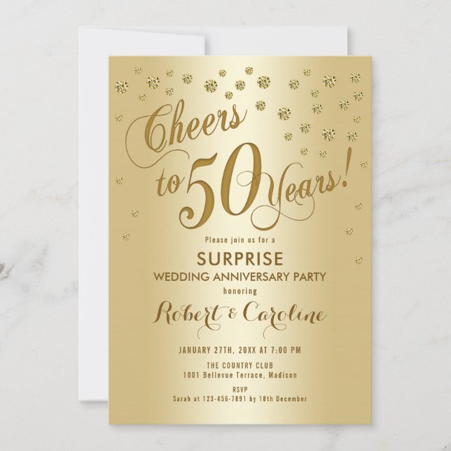 Invitación Sorpresa 50 Aniversario de Boda - Oro (Anverso)
