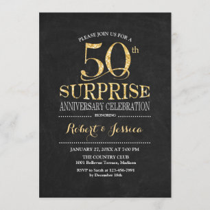 Invitación Sorpresa 50 Aniversario de Boda Pizarra Oro