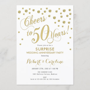 Invitación Sorpresa 50 Aniversario de Bodas - Blanco y Dorado