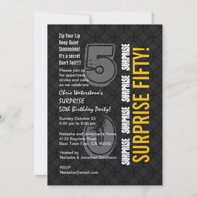 Invitación SORPRESA 50 Aniversario moderno Oro de carbón vege (Anverso)