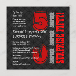 Invitación SORPRESA 50 Aniversario moderno rojo negro W587