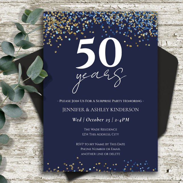 Invitación Sorpresa 50 años azul y oro (Subido por el creador)