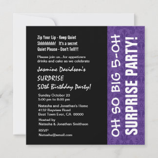Invitación SORPRESA 50 años cumpleaños Morado moderno Q002