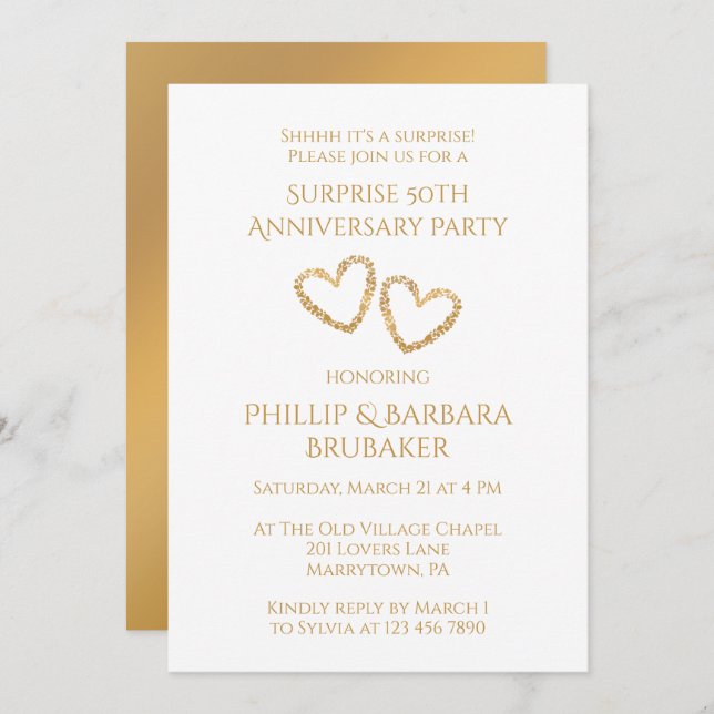 Invitación Sorpresa 50 años de Boda foto Corazones (Anverso / Reverso)