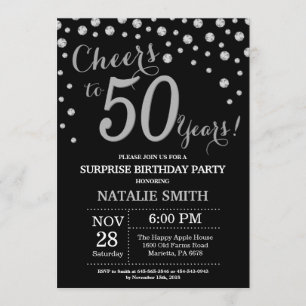 Invitación Sorpresa 50 años Diamante negro y plateado