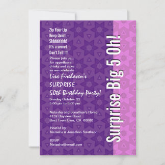Invitación SORPRESA 50 años Estrellas moradas R531