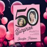 Invitación Sorpresa 50 años foto rosa negra<br><div class="desc">La moderna tipografía audaz 50 invitaciones a fiestas sorpresa por el cumpleaños de la mujer con 2 fotos y un guión moderno de estilo retro. Fácil de personalizar con tu texto e imágenes.     Disponible descarga digital, </div>