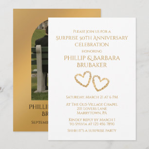 Invitación Sorpresa 50 años simple foto del corazón del oro