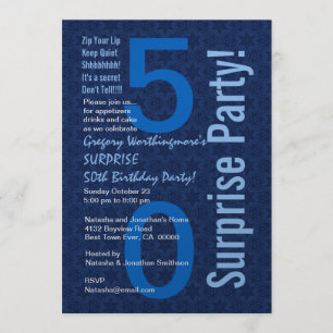Invitación SORPRESA 50 cumpleaños azul moderno W1428