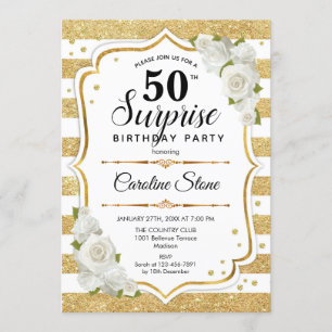 Invitación Sorpresa 50 cumpleaños - blanco dorado