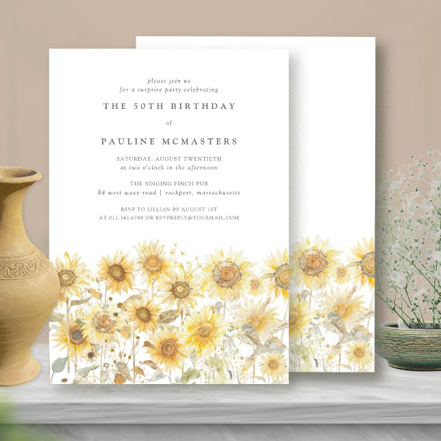 Invitación SORPRESA 50 cumpleaños Boho Summer Sunflower (Subido por el creador)
