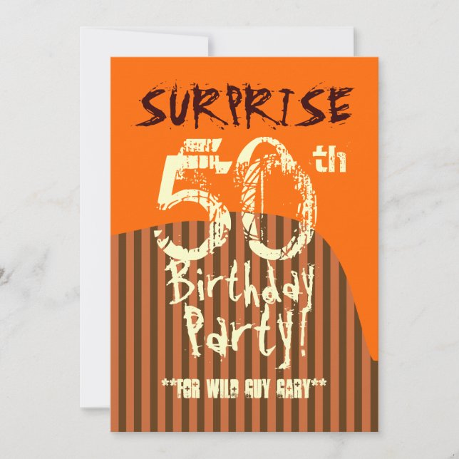 Invitación SORPRESA 50 cumpleaños Brown Naranja de marfil A01 (Anverso)