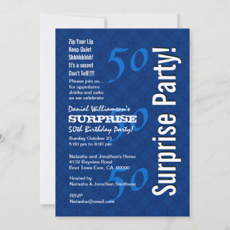 Invitación SORPRESA 50 cumpleaños del moderno G200 Royal Azul