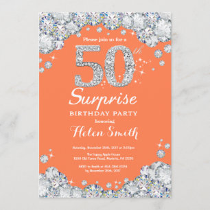 Invitación Sorpresa 50 cumpleaños Diamante de plata coral