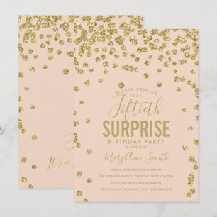 Invitación Sorpresa 50 cumpleaños dorado Rubor rosa