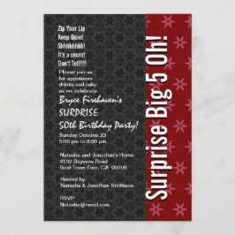 Invitación SORPRESA 50 cumpleaños Estrellas rojas y negras B4
