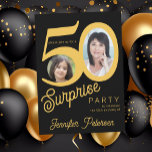 Invitación Sorpresa 50 cumpleaños foto de oro negro<br><div class="desc">La moderna tipografía audaz 50 invitaciones a fiestas sorpresa por el cumpleaños de la mujer con 2 fotos y un guión moderno de estilo retro. Fácil de personalizar con tu texto e imágenes.    La descarga digital está disponible, </div>