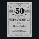 Invitación Sorpresa 50 cumpleaños Gris negro y plateado<br><div class="desc">Sorpresa 50.ª Invitación de cumpleaños Tipografía gris negra y plateada. Fondo gris negro y plateado. Cumpleaños de adultos. Cumpleaños de hombres o mujeres. Invite a un niño o a una Chica. 13.º 15.º 16.º 18.º 20.21.30.40.50.60.70.80.90.100. Cualquier edad. Para una mayor personalización, haga clic en el botón "Personalizar" y utilice nuestra...</div>