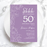 Invitación Sorpresa 50 cumpleaños - Morado floral<br><div class="desc">Invitación a los 50 años de Floral Purple Surprise. El diseño femenino moderno minimalista presenta acentos botánicos y tipografía. Sencilla tarjeta de invitación floral perfecta para una elegante celebración de cumpleaños sorpresa femenina.</div>