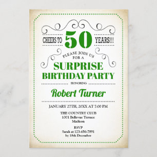 Invitación Sorpresa 50 cumpleaños - Negro blanco verde