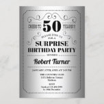 Invitación Sorpresa 50 cumpleaños - negro plateado<br><div class="desc">Sorpresa Invitación a los 50 Años. Diseño retro en Relieve metalizado falso plateado y negro. ¡Salud a 50 años! También se puede personalizar en cualquier año.</div>