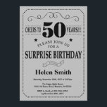Invitación Sorpresa 50 cumpleaños negro y gris plateado<br><div class="desc">Sorpresa 50 cumpleaños Invitación Tipografía gris negra y plateada. Fondo gris negro y plateado. Cumpleaños de adultos. Cumpleaños de hombres o mujeres. Invite a un niño o Chica Lady Teen Teenage Bday. 13a 15a 16a 18a 20a 30a 40a 50a 60a 70a 80a 90a 100a. Cualquier edad. Para más personalización, haga...</div>
