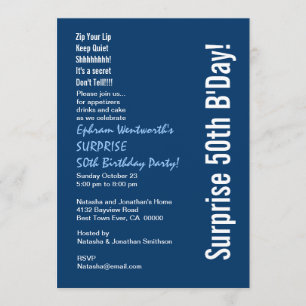 Invitación SORPRESA 50 cumpleaños partido moderno azul y blan