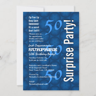 Invitación SORPRESA 50 cumpleaños patrón azul moderno G209