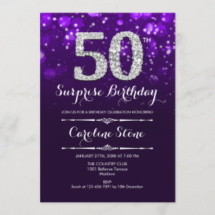 Invitación Sorpresa 50 cumpleaños - Plata púrpura