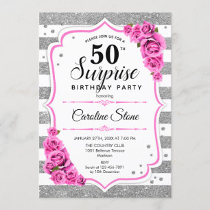 Invitación Sorpresa 50 cumpleaños - rosa blanco plateado