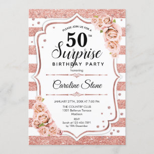 Invitación Sorpresa 50 cumpleaños - Rosa blanco Rosa de oro