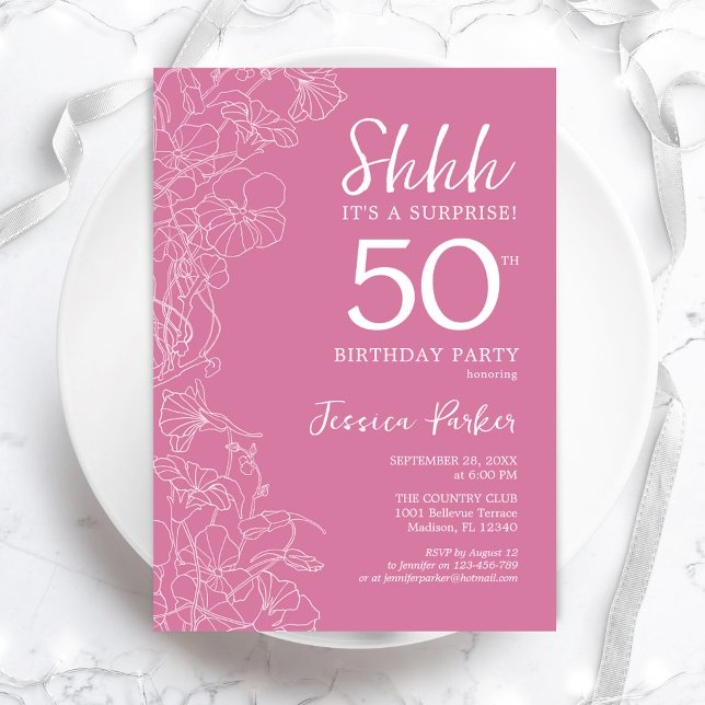 Invitación Sorpresa 50 cumpleaños - Rosa floral (Subido por el creador)