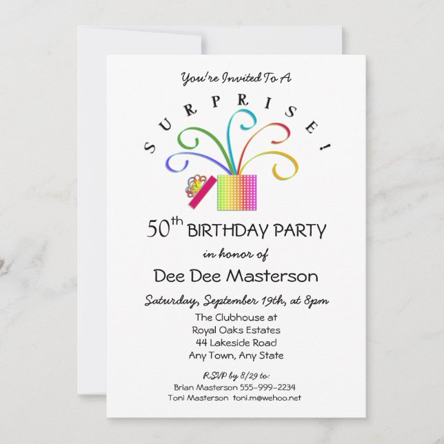 Invitación ¡SORPRESA! 50 o cualquier fiesta de cumpleaños por (Anverso)