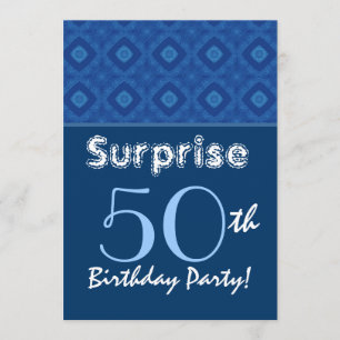 Invitación SORPRESA 50° patrón de diamantes azules de cumplea