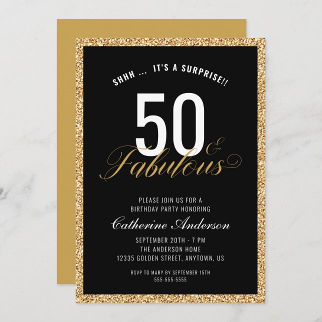 Invitación Sorpresa 50 y fabulosa fiesta de cumpleaños de Pur (Anverso / Reverso)