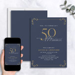 Invitación Sorpresa 50 y fabuloso cumpleaños Blue White & Gol<br><div class="desc">Es una sorpresa especial el 50 cumpleaños, ¡y es hora de celebrarlo! ¿Quieres lanzar el mejor bash de la ciudad? Asegúrese de que comienza con el más alto estilo con esta invitación de cumpleaños de 50 y Fabulosa caligrafía azul blanca y dorada. Seguramente marcará el tono para una celebración glamorosa....</div>