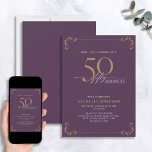 Invitación Sorpresa 50 y fabuloso cumpleaños morado y dorado<br><div class="desc">Es una sorpresa especial el 50 cumpleaños, ¡y es hora de celebrarlo! ¿Quieres lanzar el mejor bash de la ciudad? Asegúrese de que comienza con el más alto estilo con esta invitación de cumpleaños de caligrafía de 50 y fabuloso púrpura y dorada. Seguramente marcará el tono para una celebración glamorosa....</div>