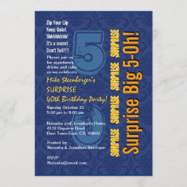Invitación SORPRESA 50th Modern Birthday Blue and Gold R432