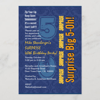 Invitación SORPRESA 50th Modern Birthday Blue and Gold R432