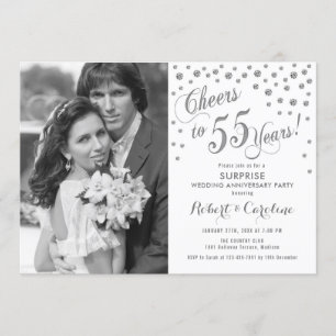 Invitación Sorpresa 55º Aniversario con Foto Plata Blanco