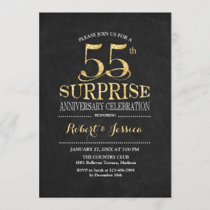 Invitación Sorpresa 55º Aniversario de Boda Pizarra Oro