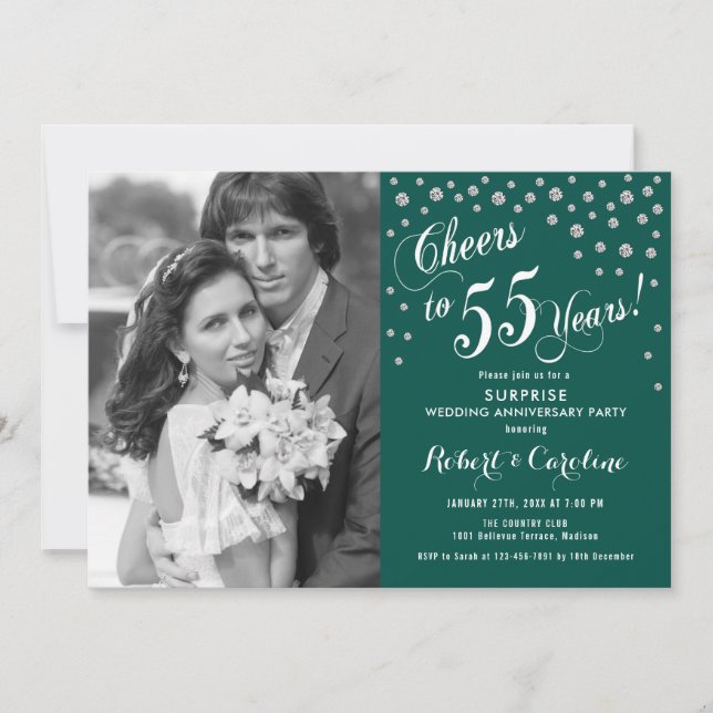 Invitación Sorpresa 55° aniversario con foto verde (Anverso)