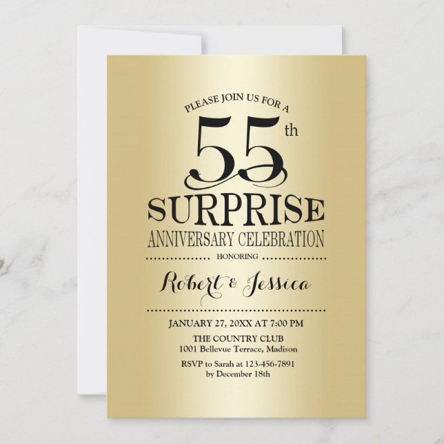 Invitación Sorpresa 55 Aniversario de Boda - Oro (Anverso)