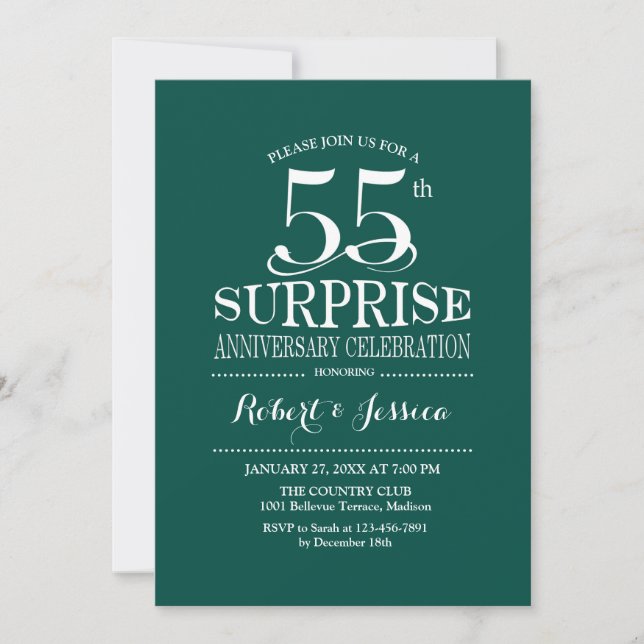 Invitación Sorpresa 55 Aniversario de Boda - Verde Blanco (Anverso)