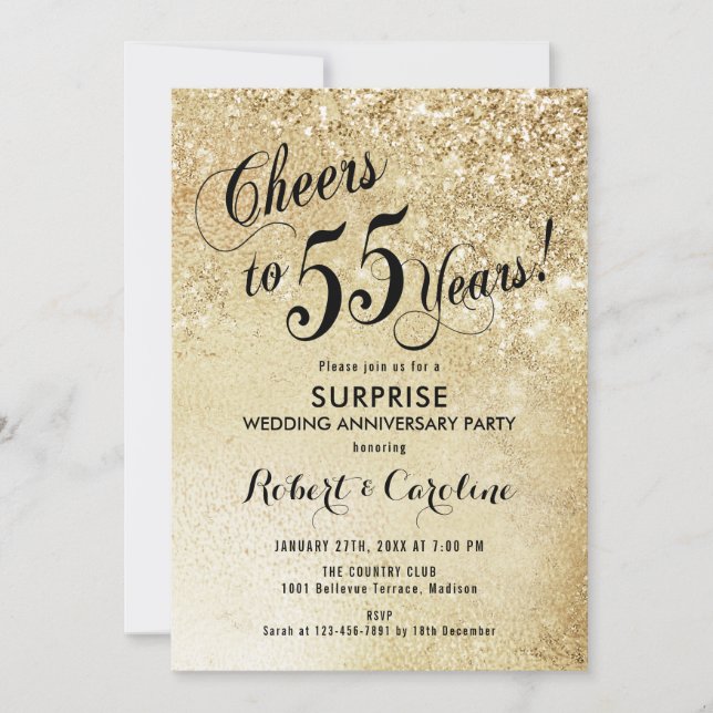 Invitación Sorpresa 55 Aniversario de Bodas - Oro (Anverso)